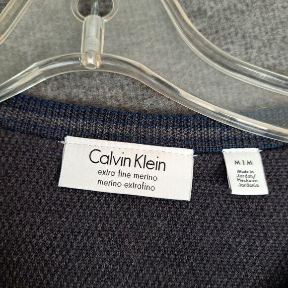 Calvin Klein Extra Fine 100% Merino Wool Sweater Men's Medium V-Neck LS Navy - Picture 3 of 8
